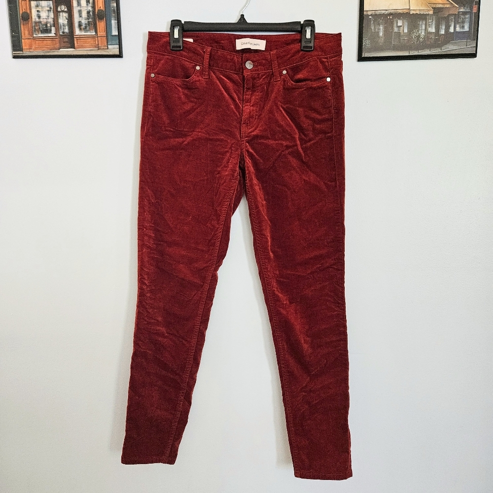Calvin Klein Jeans Rusty Red Mid Waist Corduroy Fitted Leggings Size 8